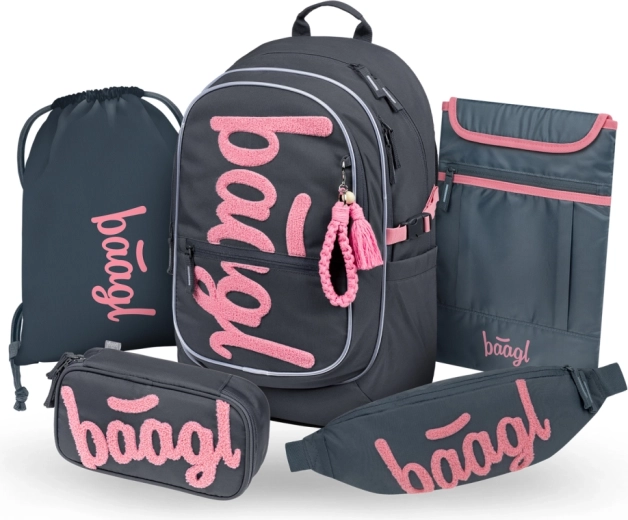 BAAGL Set Core Logo Rosa – Rucksack, Federmäppchen, Beutel, Gürteltasche und Laptophülle (GRS)
