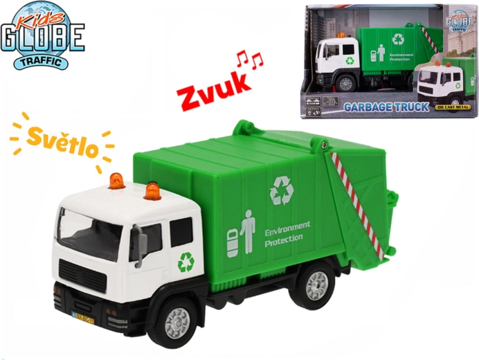 Kids Globe Traffic Müllwagen 15 cm mit Rückziehmotor, Licht und Sound