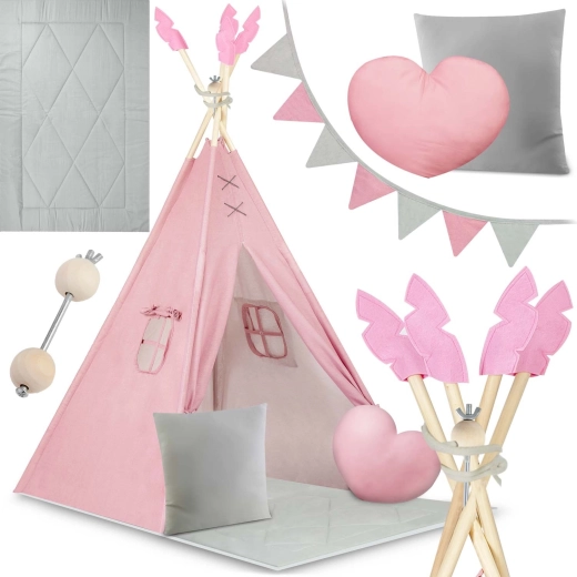 Rosa Kinder-Tipi NUKIDO mit Unterlage und Kissen