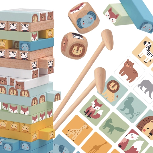 Tooky Toy hölzerner Balancierturm Tiere, 82 Teile