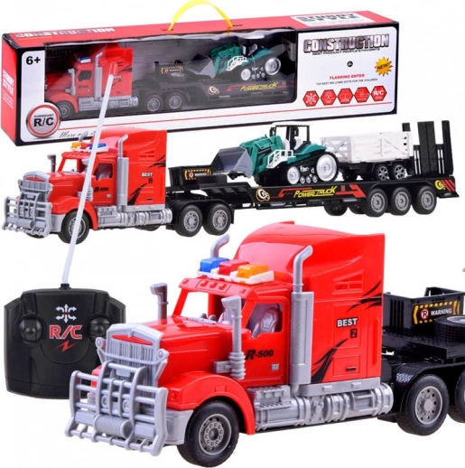 RC-Sattelzug mit Tieflader und Traktor mit Anhänger – Rot