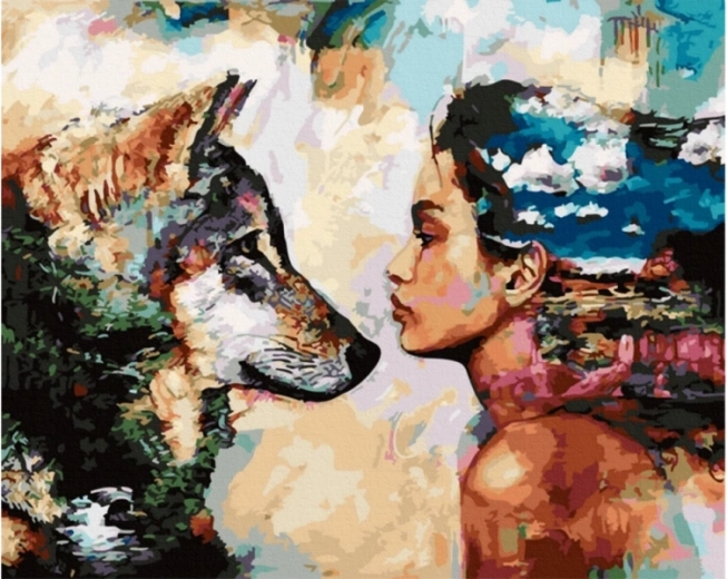 Malen nach Zahlen Bild 50 × 40 cm Ansicht – Wolf und Frau