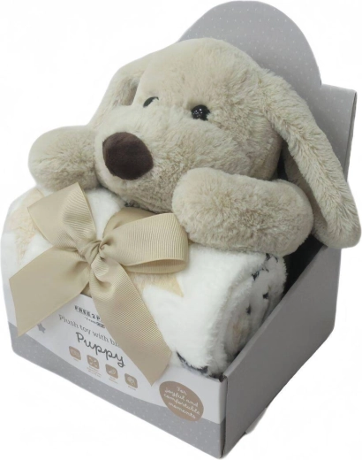 Free2Play Plüschtier mit Decke Puppy Brown/White