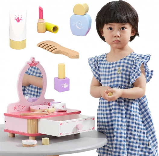 rosa hölzerner Schminktisch für Kinder Viga mit Zubehör