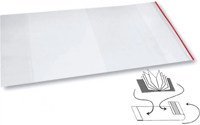 universelle transparente PP-Hülle 312 × 540 mm mit glänzender Oberfläche und selbstklebendem Streifen