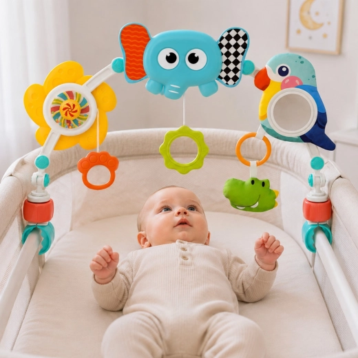 Universelle Befestigung am Babybett und Kinderwagen
