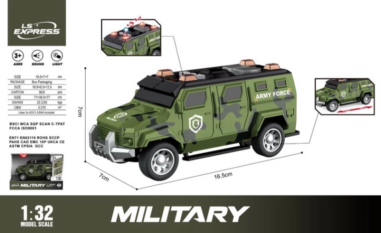 Militärfahrzeug mit Licht- und Soundeffekten 16,5 cm