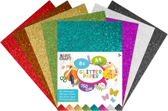 Set mit glitzernden Papieren in verschiedenen Farben