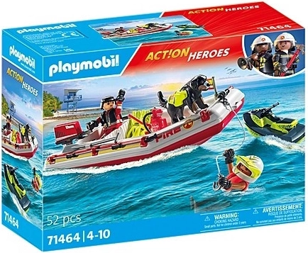 Set von Action Heroes Figuren Feuerwehrboot mit Wasserskooter