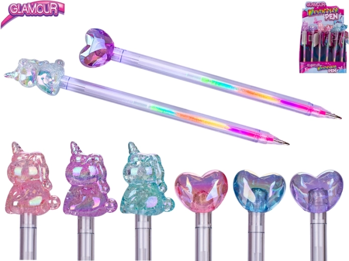 Glamour Mehrfarben-Kugelschreiber mit Herz- und Einhorn-Motiven