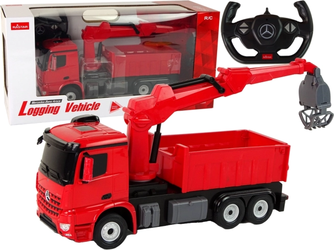 Kinder-Kranlastwagen MERCEDES von Rastar, rot, RC