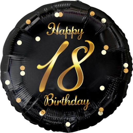 Folienballon Happy 18th Birthday, schwarz mit goldener Aufschrift