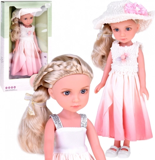 Elegante, stilvolle Puppe mit Hut und langen blonden Haaren