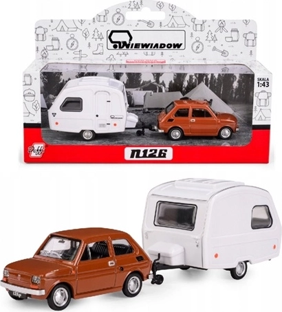 Fiat 126p mit Wohnwagenanhänger Niewiadów N-126 braun, Modell 1:43
