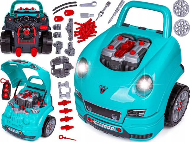 Kinderauto mit Motor zum Reparieren 3+ mit Werkzeug, interaktivem Cockpit und Fernbedienung, 61 Teile