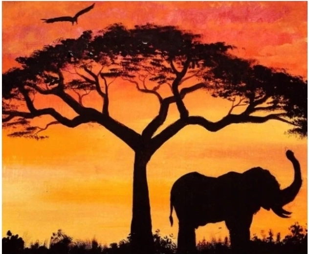 Norimpex Malen nach Zahlen Elefant im Schatten der Bäume 40 × 50 cm