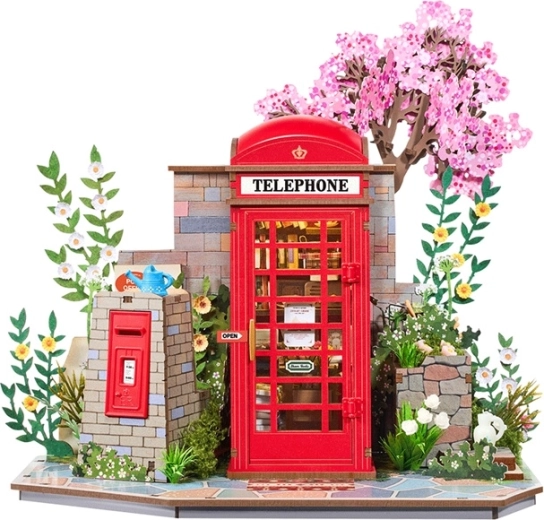 RoboTime Rolife 3D-Bausatz – Buchstütze Telefonzelle mit Büchern und Blumen