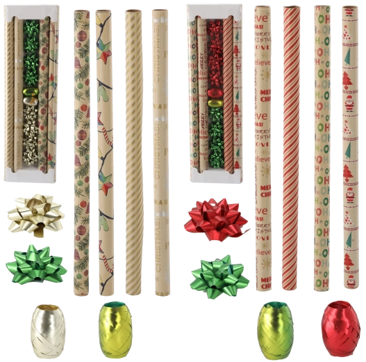 Weihnachtliches Geschenkset Kraft Mix Muster 70 × 200 cm