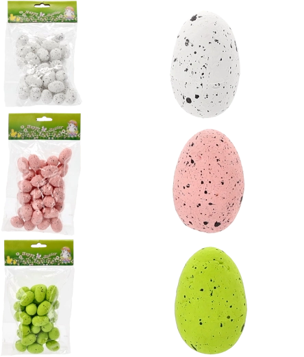 Set aus 36 Ostereiern – weiß, rosa und grün