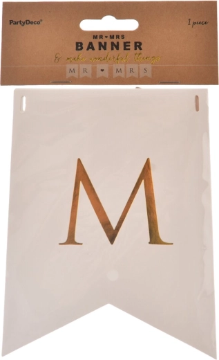 Papiergirlande Mr./Mrs. in Weiß und Gold