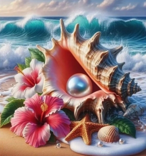 Diamantmalerei Muschel mit Perle 30 × 40 cm