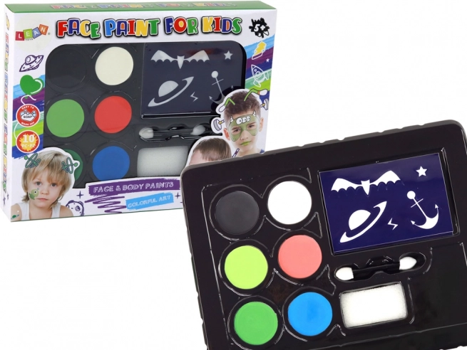 Kinderschmink-Set mit Schablonen, 6 Farben