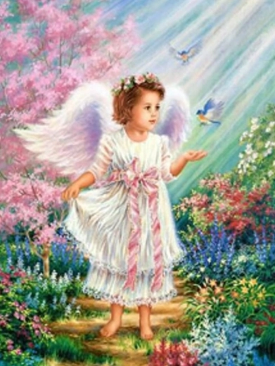 Diamantmalerei Engelchen mit Vögelchen 30 × 40 cm