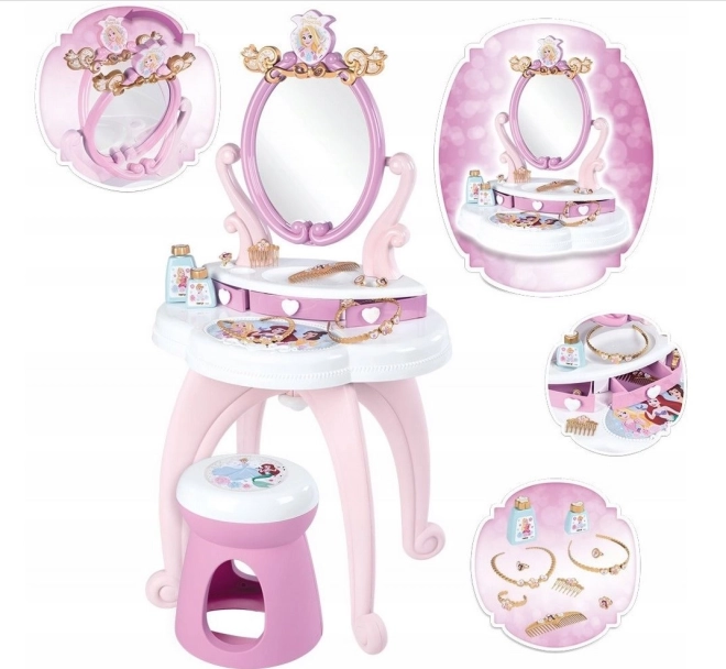 Smoby Disney Princess Schminktisch 2-in-1 mit drehbarem Spiegel und Hocker