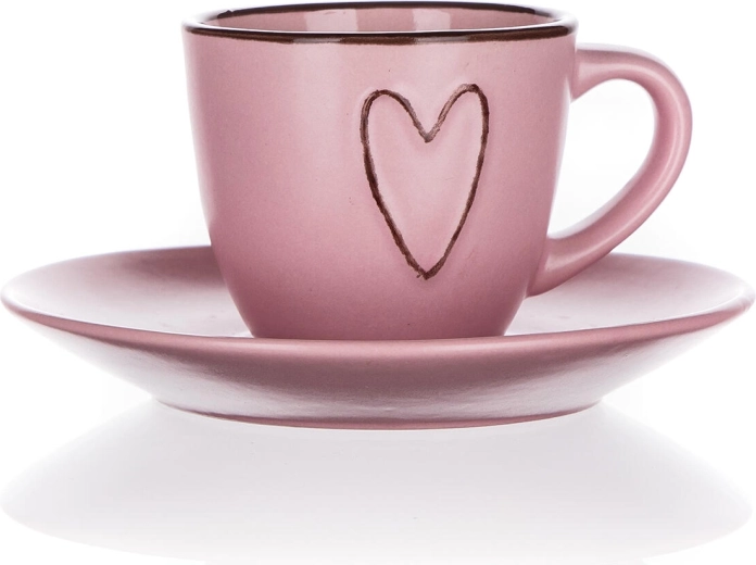 Keramik-Tasse mit Untertasse 80 ml Heart rosa