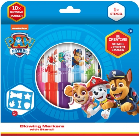 Blasfilzstifte mit Schablone PAW PATROL, 10 Stk., Schachtel 20 × 19 cm
