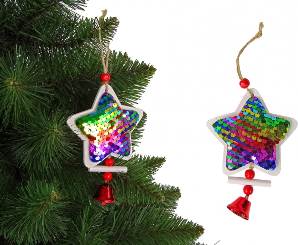 Weihnachtsstern mit Pailletten und Glöckchen – Christbaumschmuck