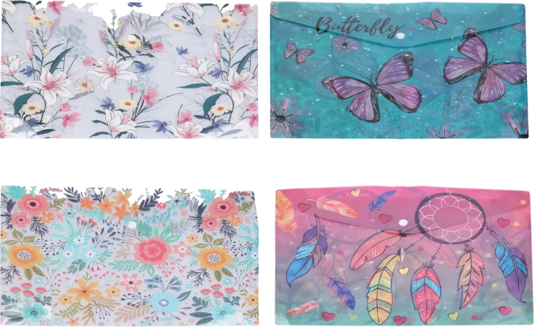 Plastiktasche mit Druckknopf 16,5 × 12 cm – Mix aus Designs