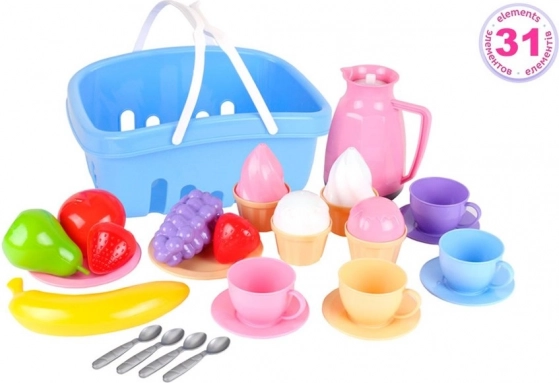 Kinder-Picknick-Set mit Korb, Teeservice und Obst