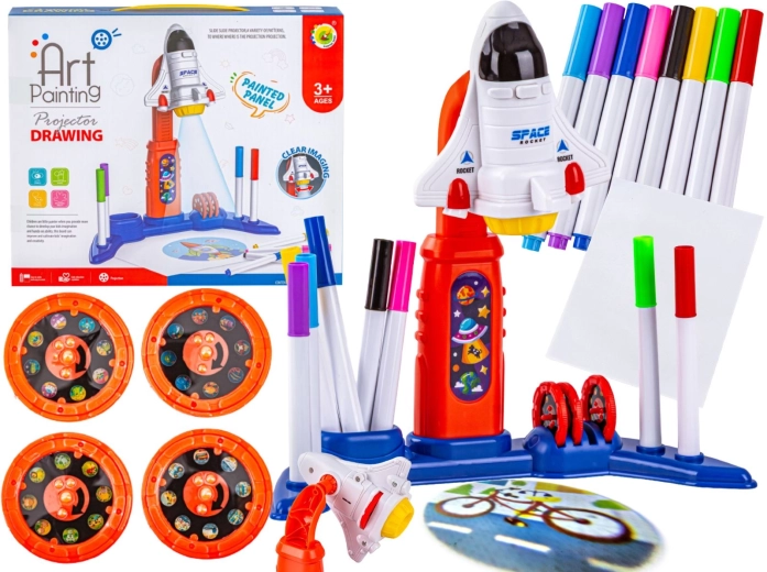 Kinderprojektor zum Zeichnen und Malen in Raketenform mit Zubehör