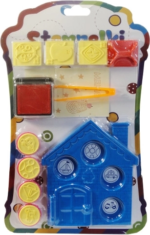 Bunte Stempelset mit Häuschen und Zubehör