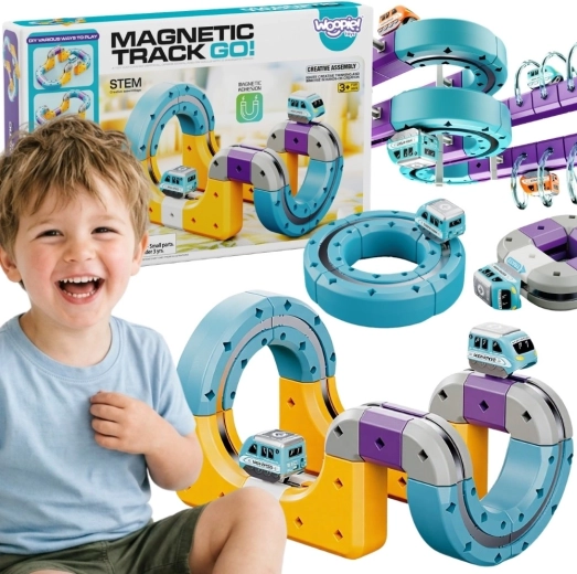 Woopie magnetisches Konstruktionsset – Eisenbahnstrecke mit magnetischem Anziehungseffekt, 38 Teile