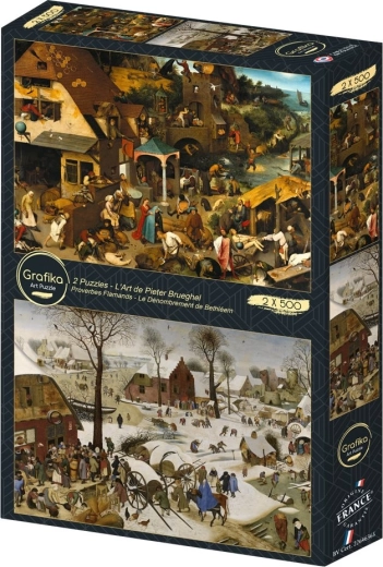 Puzzle Flämische Sprichwörter und Volkszählung in Bethlehem 2×500 Teile