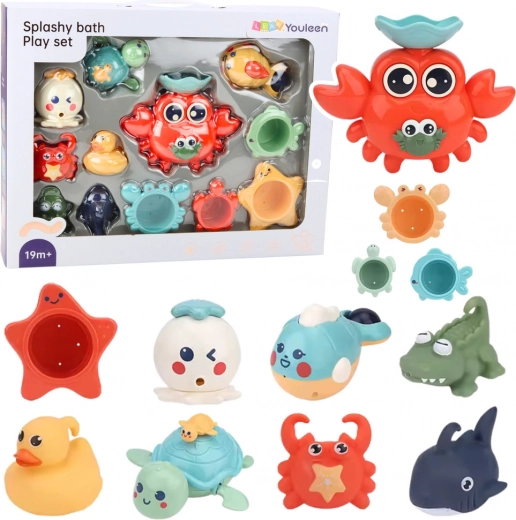 Badespielzeug-Set mit Meerestieren und Krabbe, 12 Teile