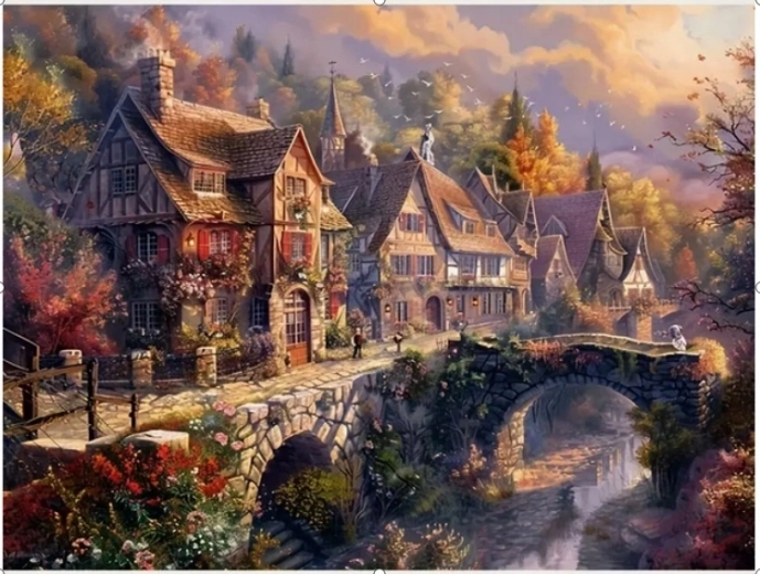 Norimpex Malen nach Zahlen Bergstädtchen am Wasser 40 × 50 cm