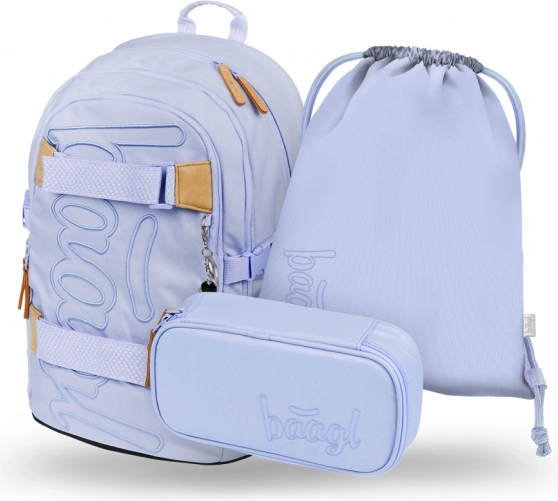 Baagl Schulset Skate Lilac – Rucksack, Federmäppchen und Beutel