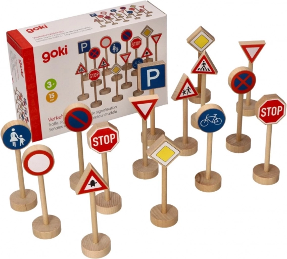 Holz-Verkehrszeichen Goki, Set 15 Stück