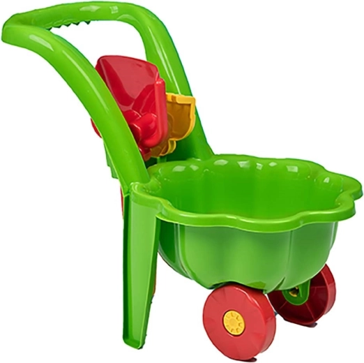 Kinder-Gartenkarren mit Schaufel und Harke BAYO Gänseblümchen grün