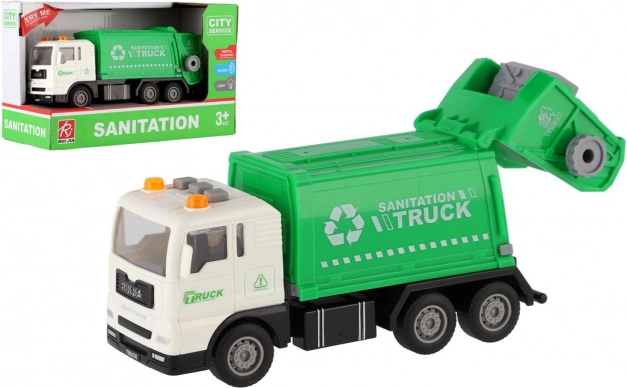 Plastik-Müllabfuhrwagen 17 cm mit Schwungrad, Licht und Sound