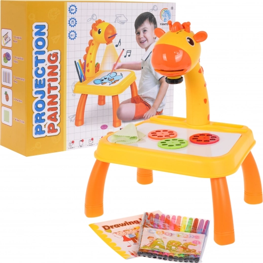 Kinder-Zeichentisch mit Projektor in Giraffenform – gelb