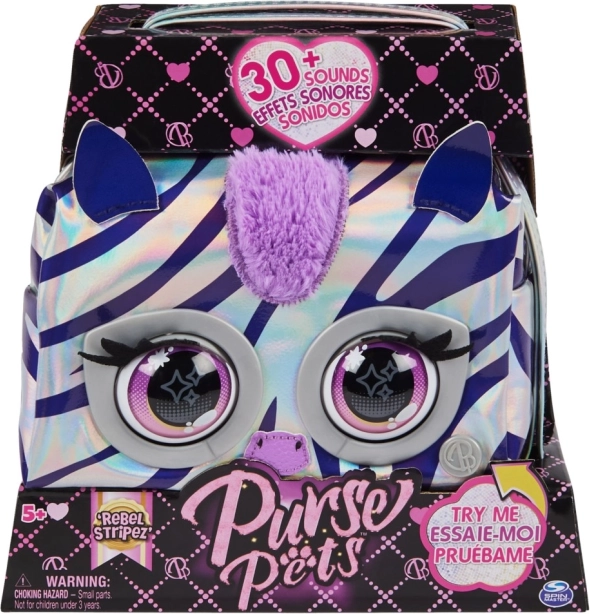 Metallische interaktive Handtasche Purse Pets Zebra