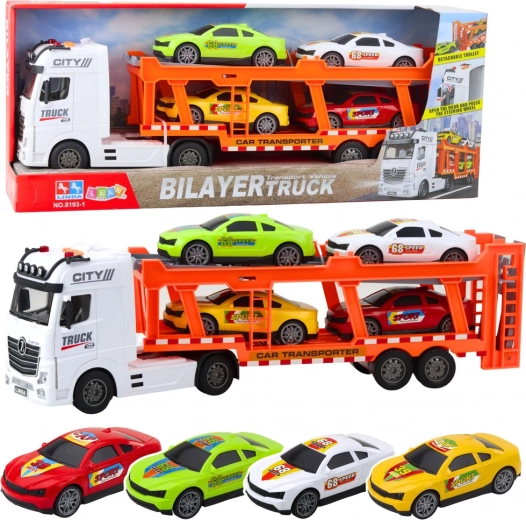 Abschleppwagen-Set mit 4 Autos, Licht und Sound