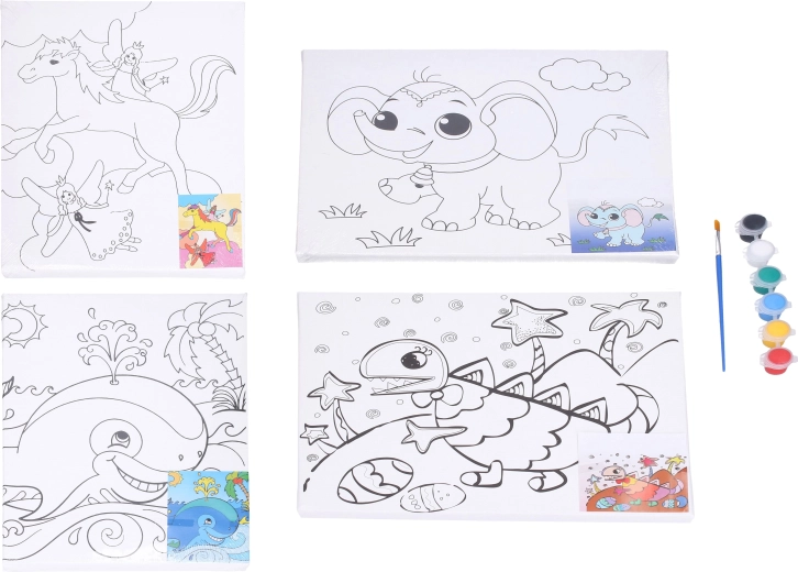 Leinwand mit Vorlage 30 × 24 cm mit Farben und Pinsel