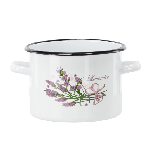 Emaillierter Topf 3 l (18 cm) weiß mit Lavendelmotiv