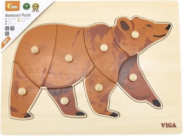 VIGA Holz-Montessori-Steckpuzzle Bär mit Greifknöpfen