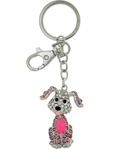 Schlüsselanhänger mit Hund und rosafarbenem Stein
